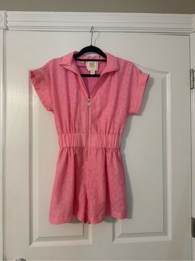 Emily McCarthy Pink Short-Sleeve Zip Front Romper